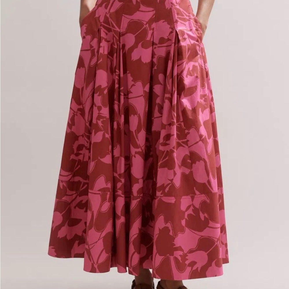 ME+EM Pink and Red Floral A-Line Skirt